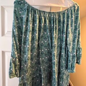 Style & Co. Teal Floral Off-Shoulder Peasant Blouse